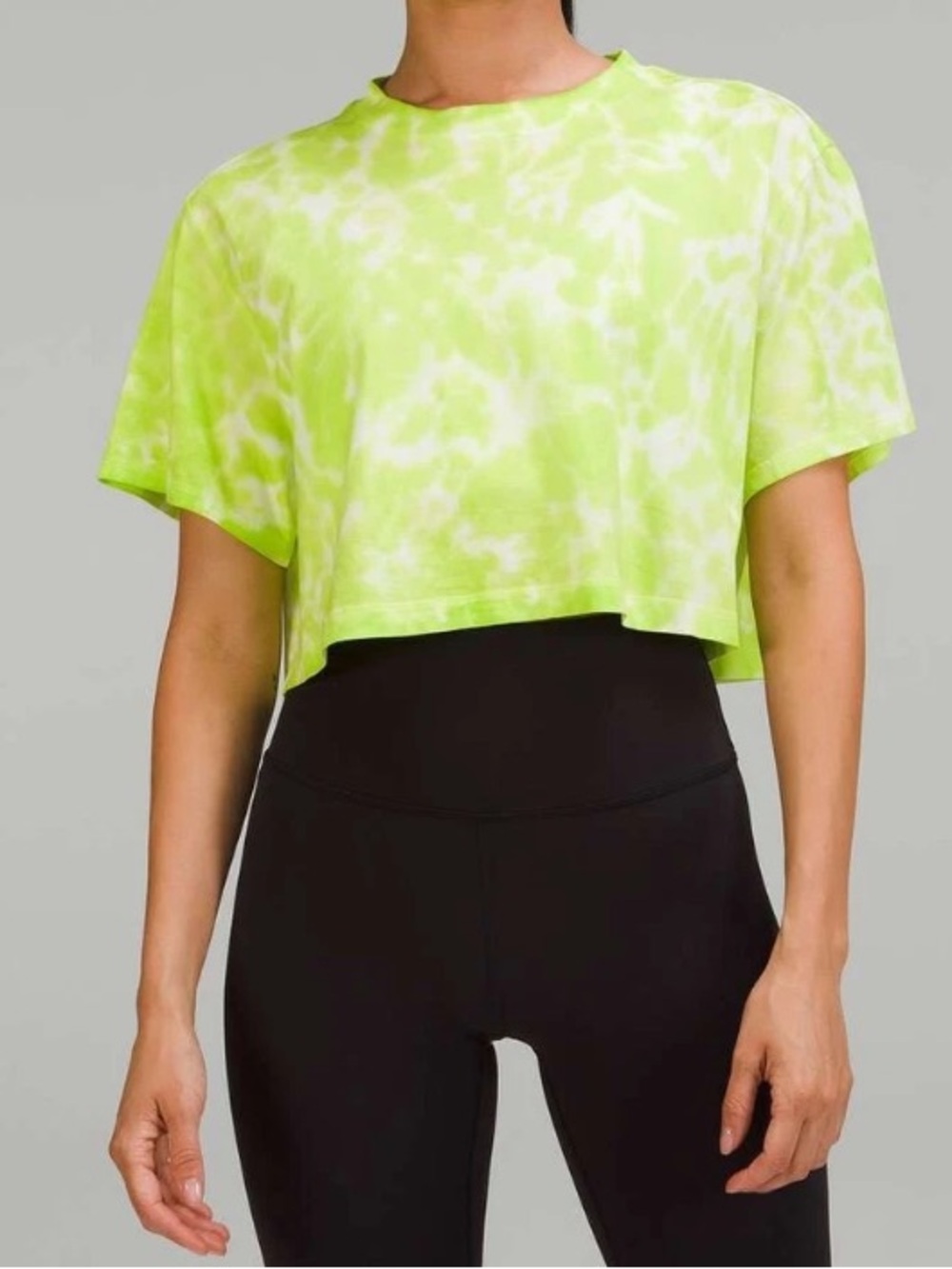 lululemon Neon Yellow & White Tie-Dye Cropped Crew Tee